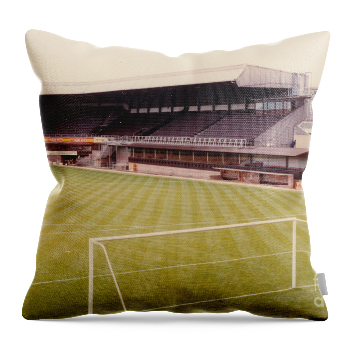  Throw Pillow featuring the photograph Dundee United - Tannadice Park - Main Stand 1 - August 1988 by Legendary Football Grounds