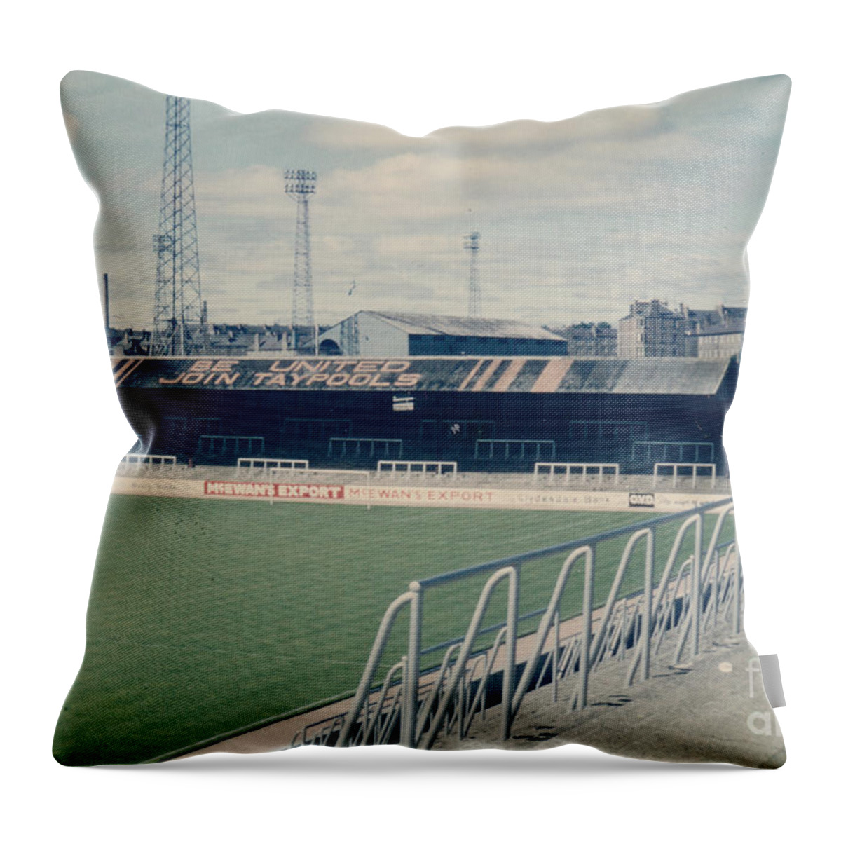  Throw Pillow featuring the photograph Dundee United - Tannadice Park - West Stand The Shed 1 - 1980s by Legendary Football Grounds