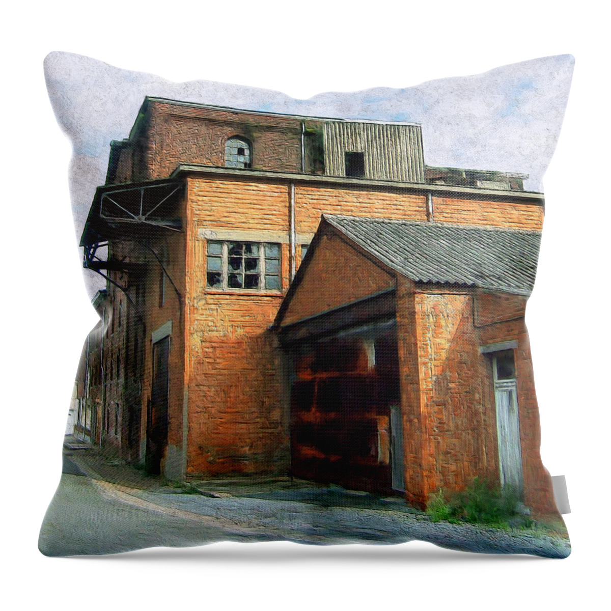 Old Foundry Building Throw Pillow featuring the painting Dunkirk Foundry by Dominic Piperata