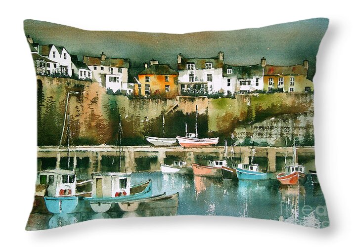 Val Byrne Throw Pillow featuring the painting Dunmore East, Waterford by Val Byrne
