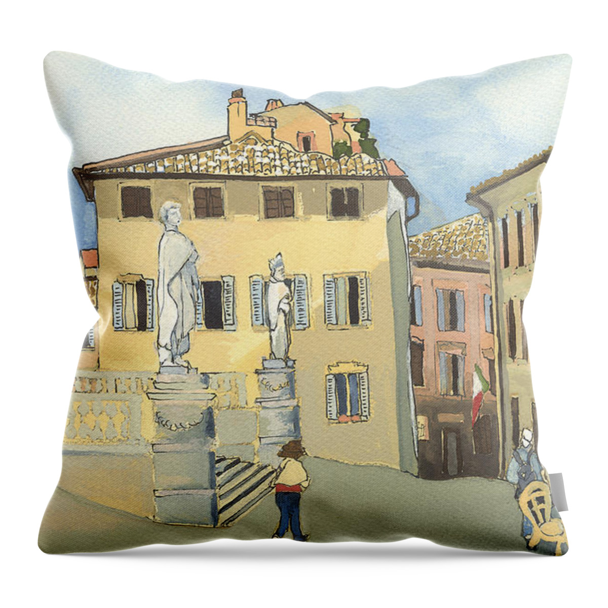 Landscape Throw Pillow featuring the painting Duomo - Urbino  by Joan Cordell