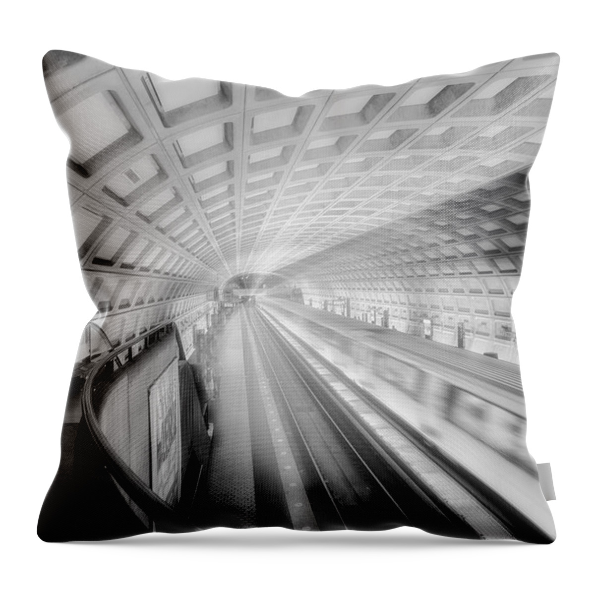 District Of Columbia Throw Pillow featuring the photograph Dupont Circle Station BW by Susan Candelario