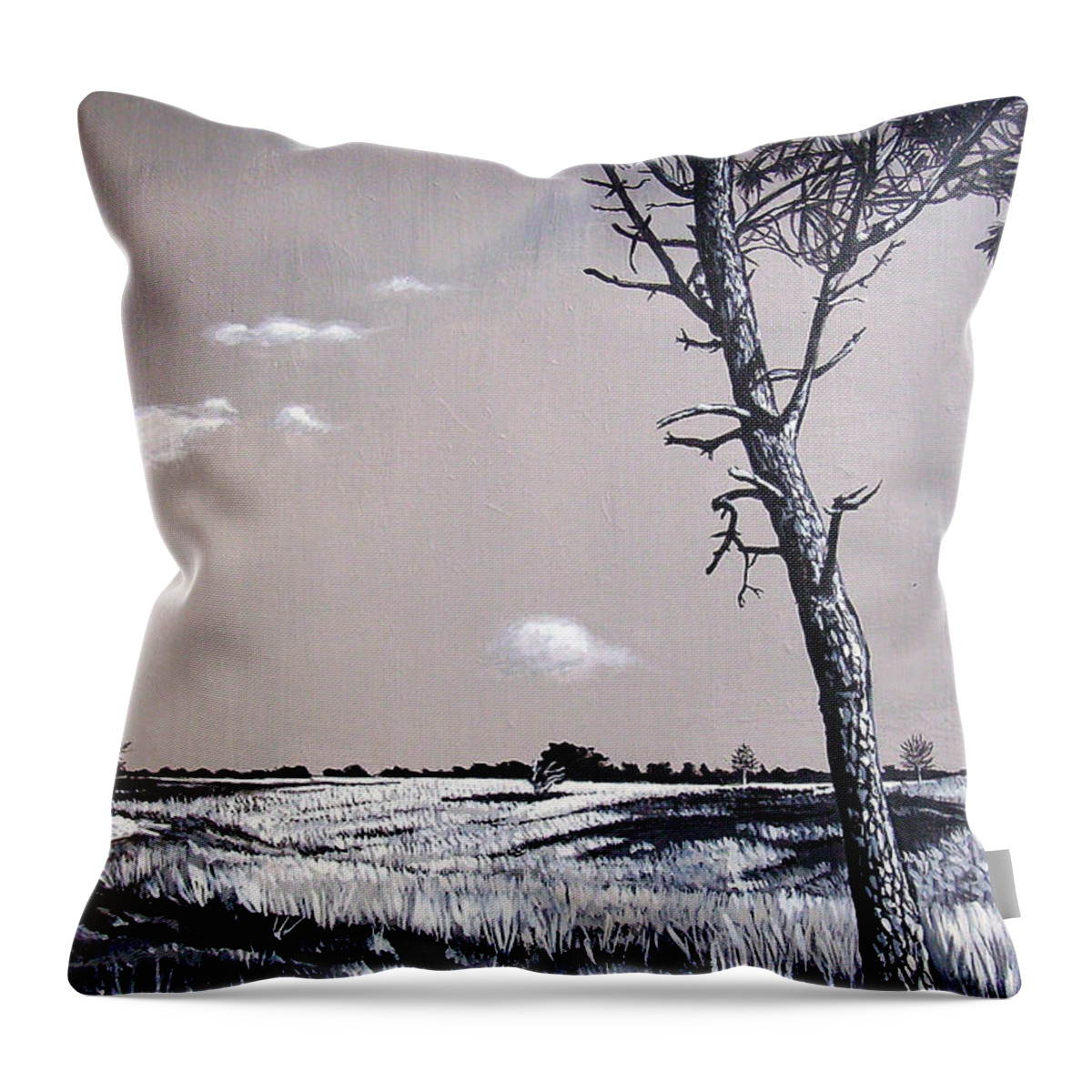 Duotone Throw Pillow featuring the painting Dutch Heathland by Arie Van der Wijst