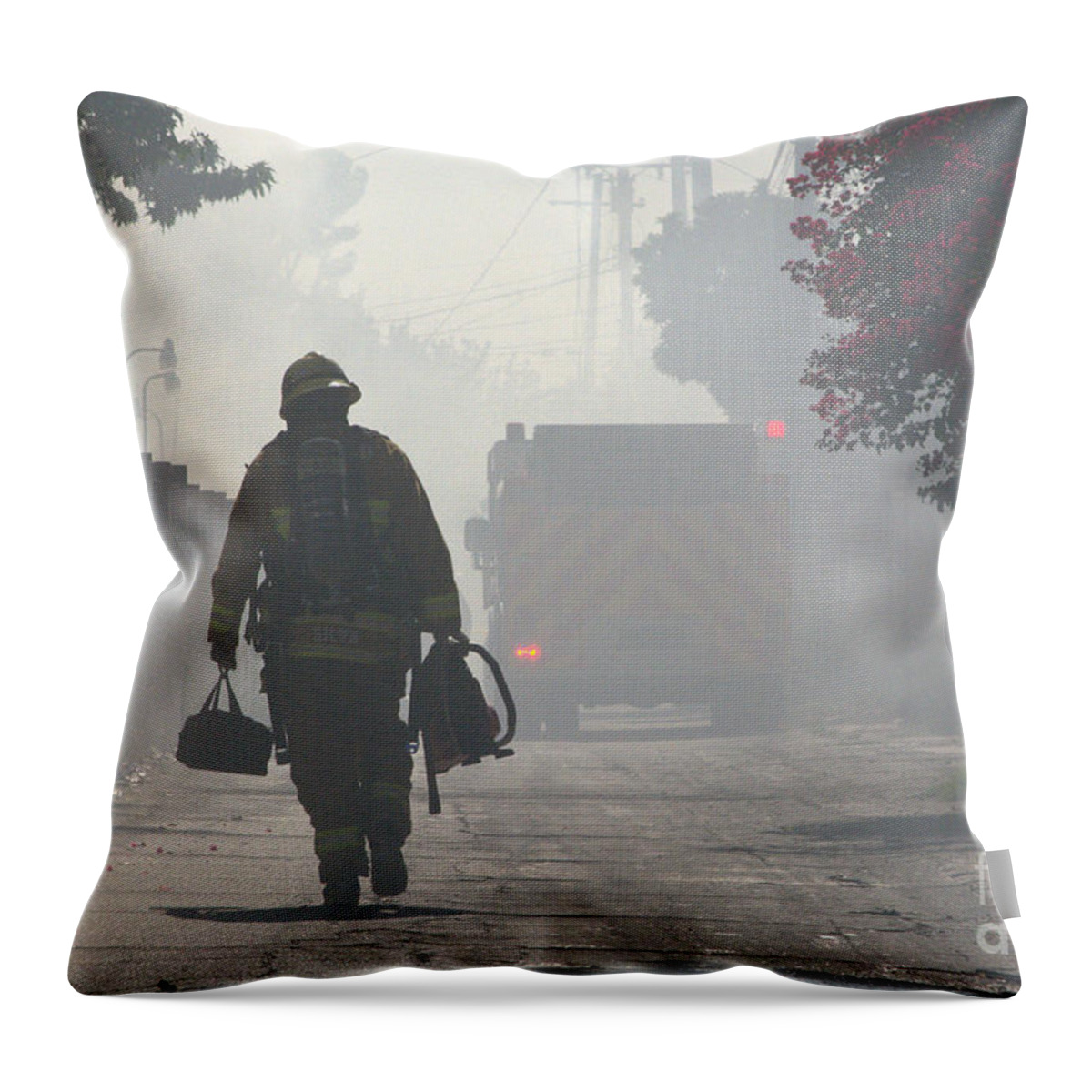 Fireman Throw Pillow featuring the photograph Duty Calls by Leah McPhail