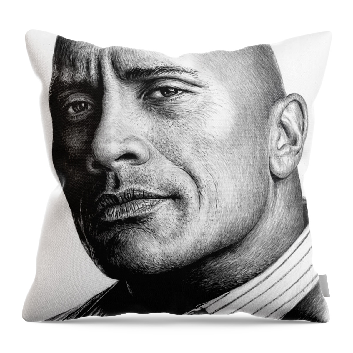 Dwayne Johnson Throw Pillow featuring the drawing Dwayne the rock Johnson by Andrew Read