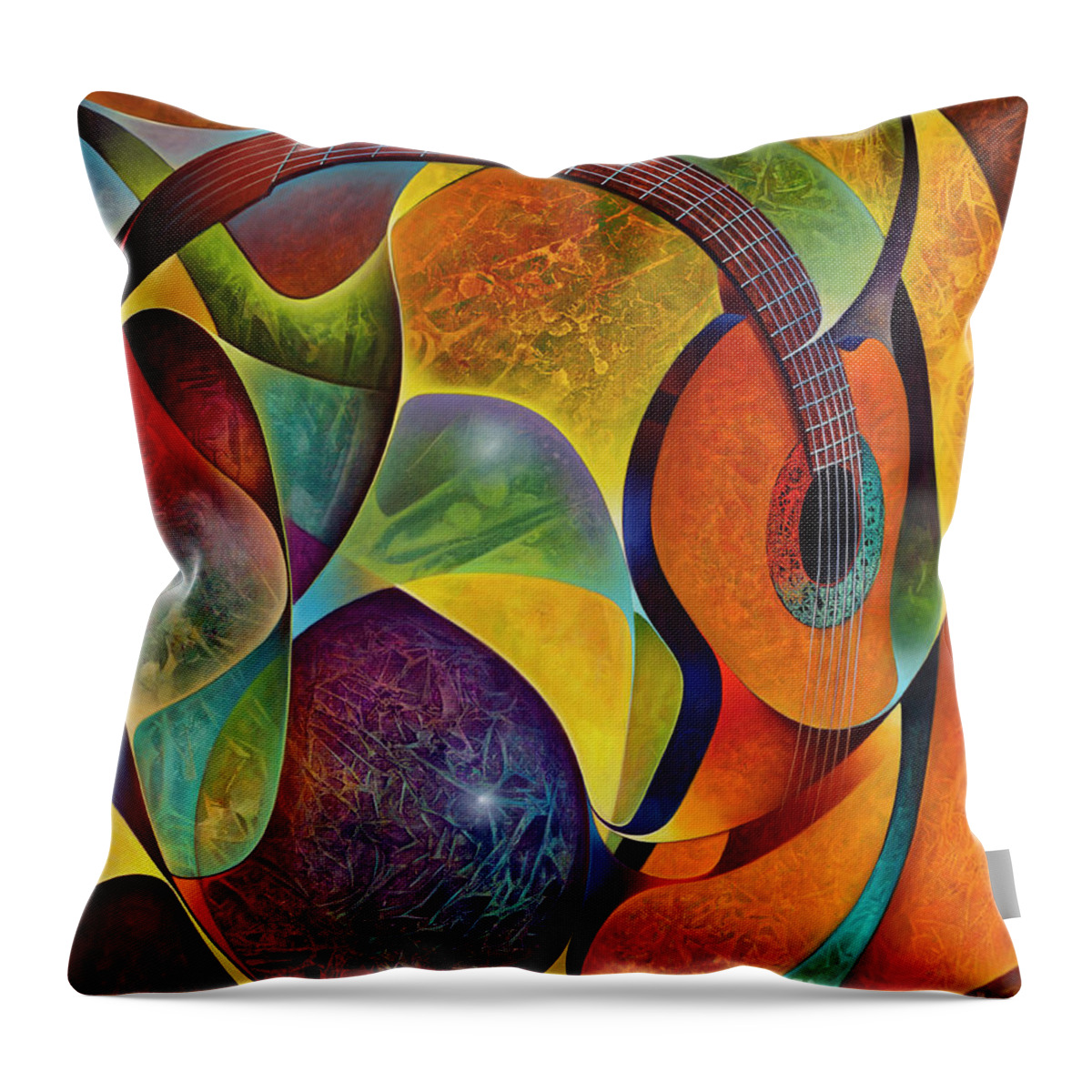 Guitars Throw Pillow featuring the painting Dynamic Guitars 3 by Ricardo Chavez-Mendez