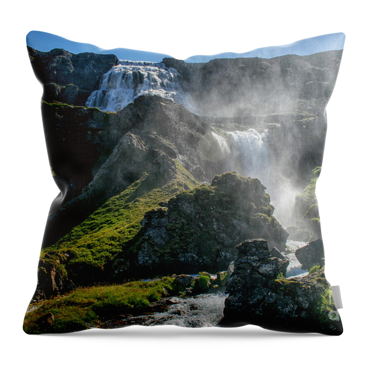 Canyon Throw Pillow featuring the photograph Dynjandi waterfall by Patricia Hofmeester