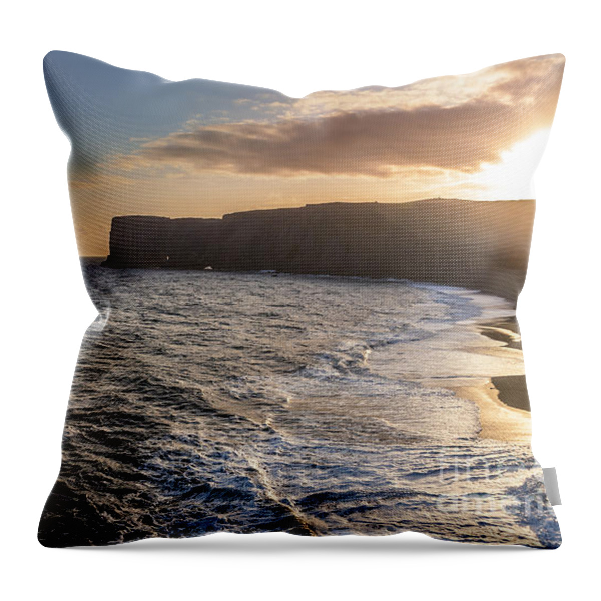 Dyrholaey Throw Pillow featuring the photograph Dyrholaey iceland at sunset by Gunnar Orn Arnason