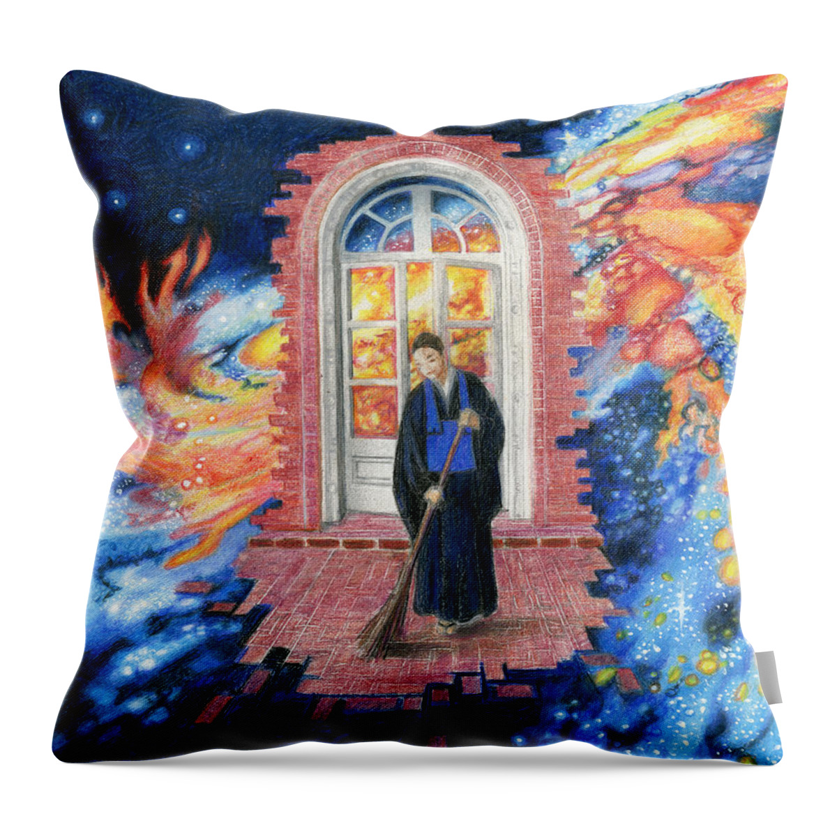 Zen Throw Pillow featuring the drawing Each Moment is the Universe by Deborah Ann Good