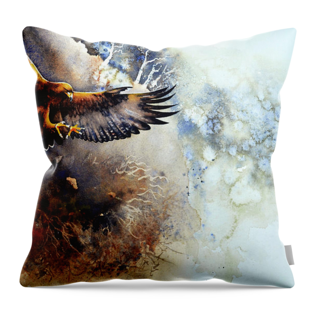 Golden Throw Pillow featuring the painting Eagle Descending by Paul Dene Marlor