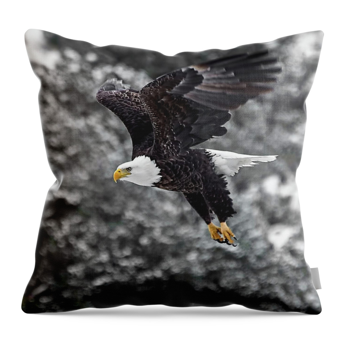 Bald Throw Pillow featuring the photograph Eagle in Flight by Britt Runyon