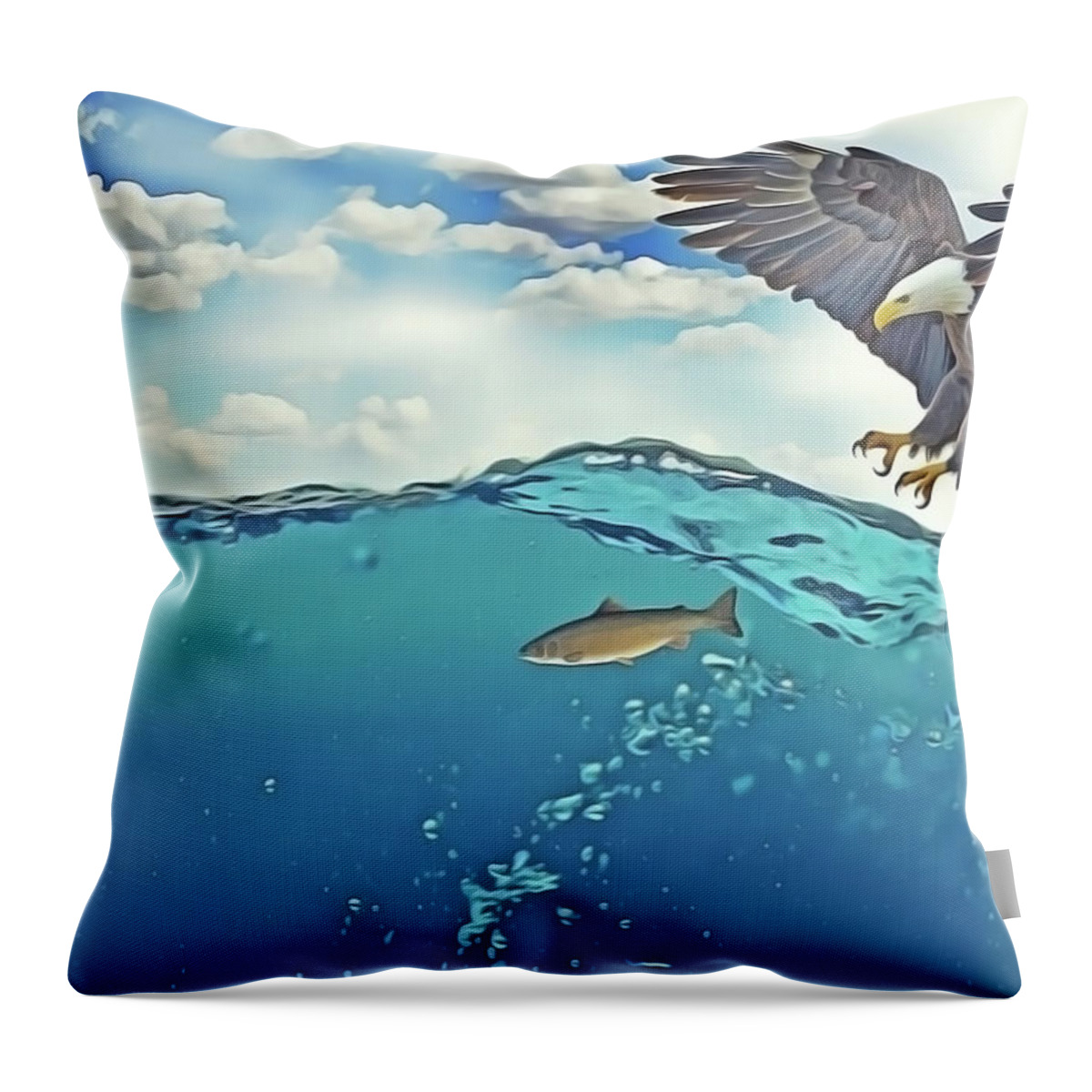 Eagle Throw Pillow featuring the painting EaglenFish by Harry Warrick