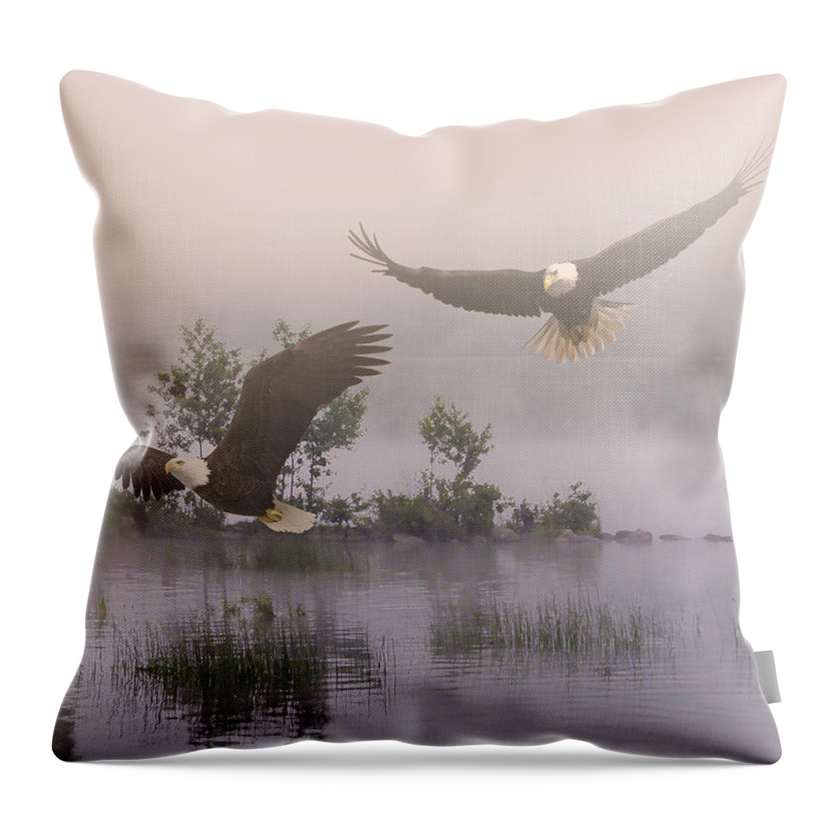 Eagles Throw Pillow featuring the digital art Eagles at Dawn by M Spadecaller