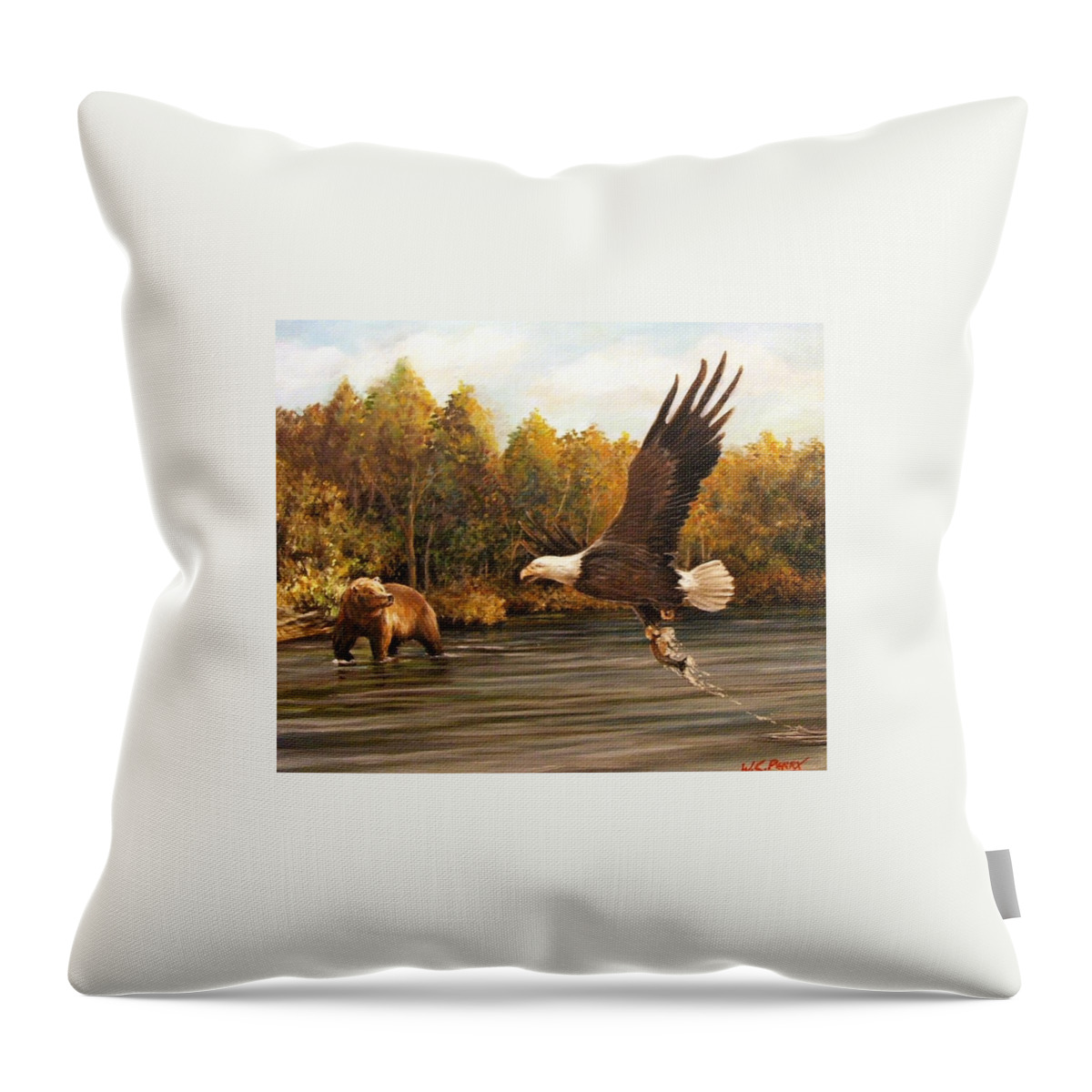 Eagle's Prey Throw Pillow featuring the painting Eagle's Prey by Perry's Fine Art