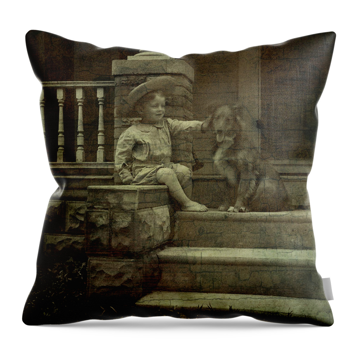 Boy Throw Pillow featuring the photograph Ear Scratch and Straw Hat by Char Szabo-Perricelli