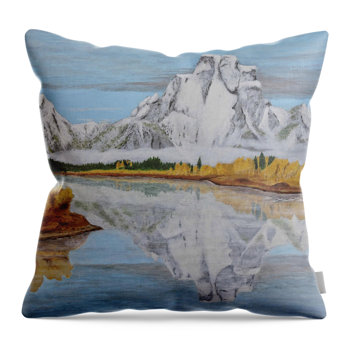 Teton Snowfall Throw Pillow featuring the painting Early Snowfall at Oxbow by L J Oakes