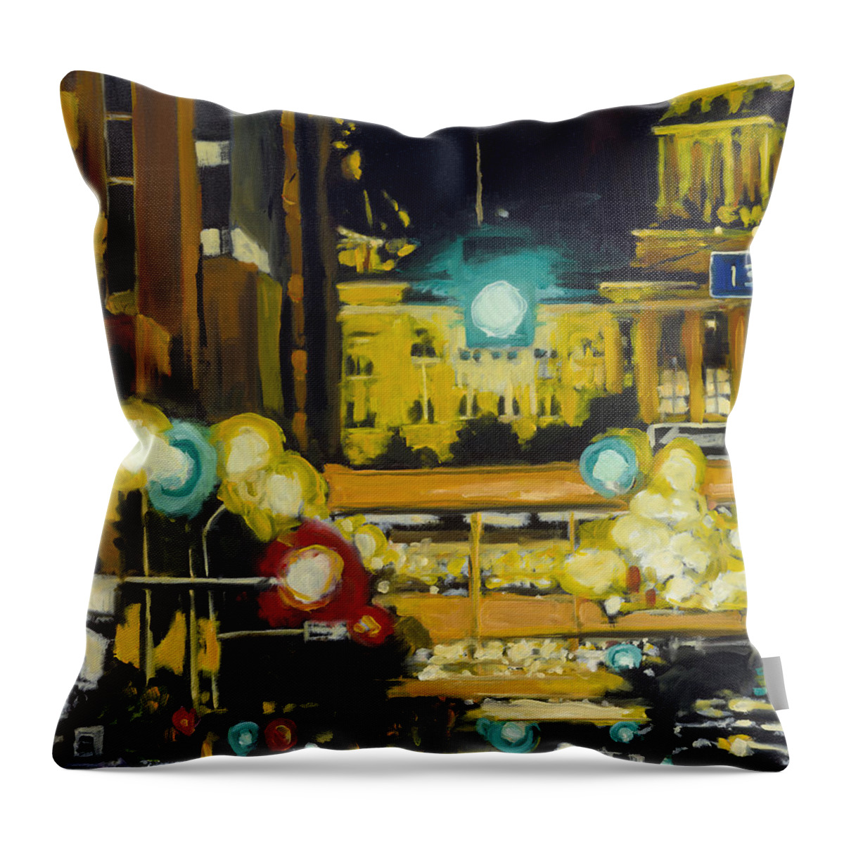 Iowa Throw Pillow featuring the painting East 13th and Locust st Des Moines by Robert Reeves