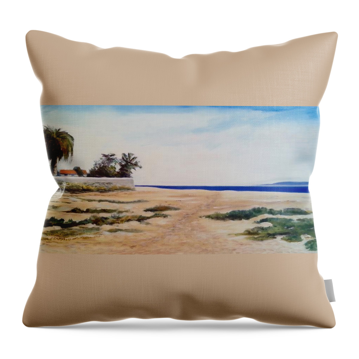 Santa Barbara Beaches. Beach Throw Pillow featuring the painting East Beach to Butterfly Beach by Jeffrey Campbell