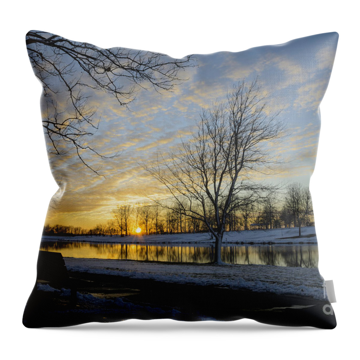 Sunset Throw Pillow featuring the photograph East Lake Winter Sunset by Tamara Becker