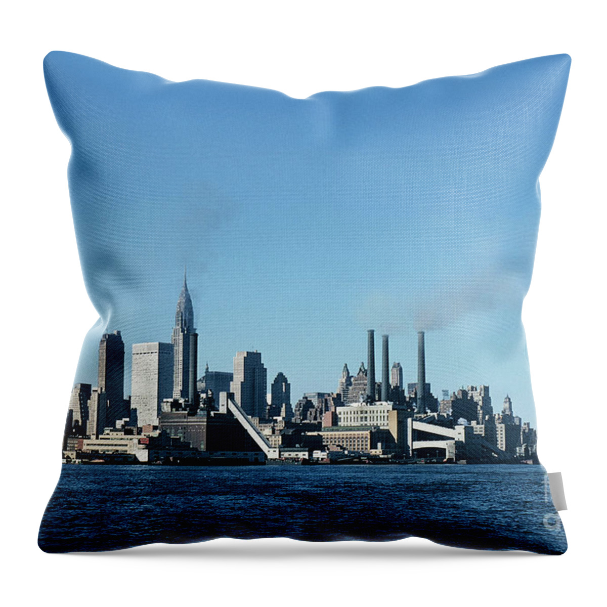 New York Throw Pillow featuring the photograph East River, New York City Oct. 11, 1957 by Monterey County Historical Society