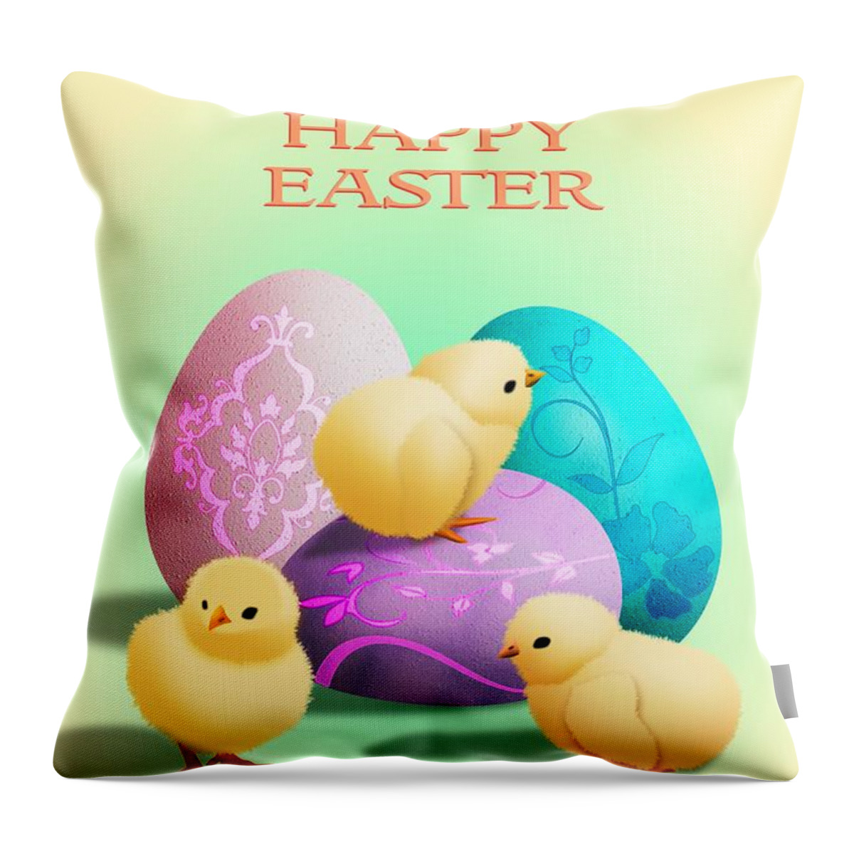 John Wills Art Throw Pillow featuring the digital art Easter Card with baby chicks by John Wills