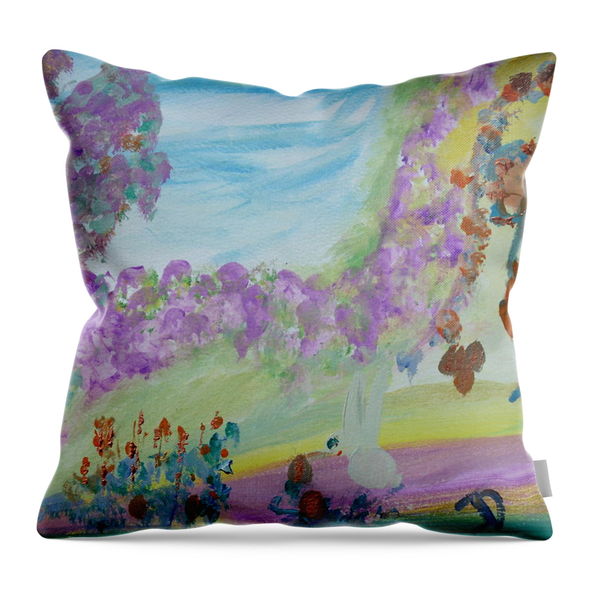 Chocolate Throw Pillow featuring the painting Easter Fairies by Judith Desrosiers