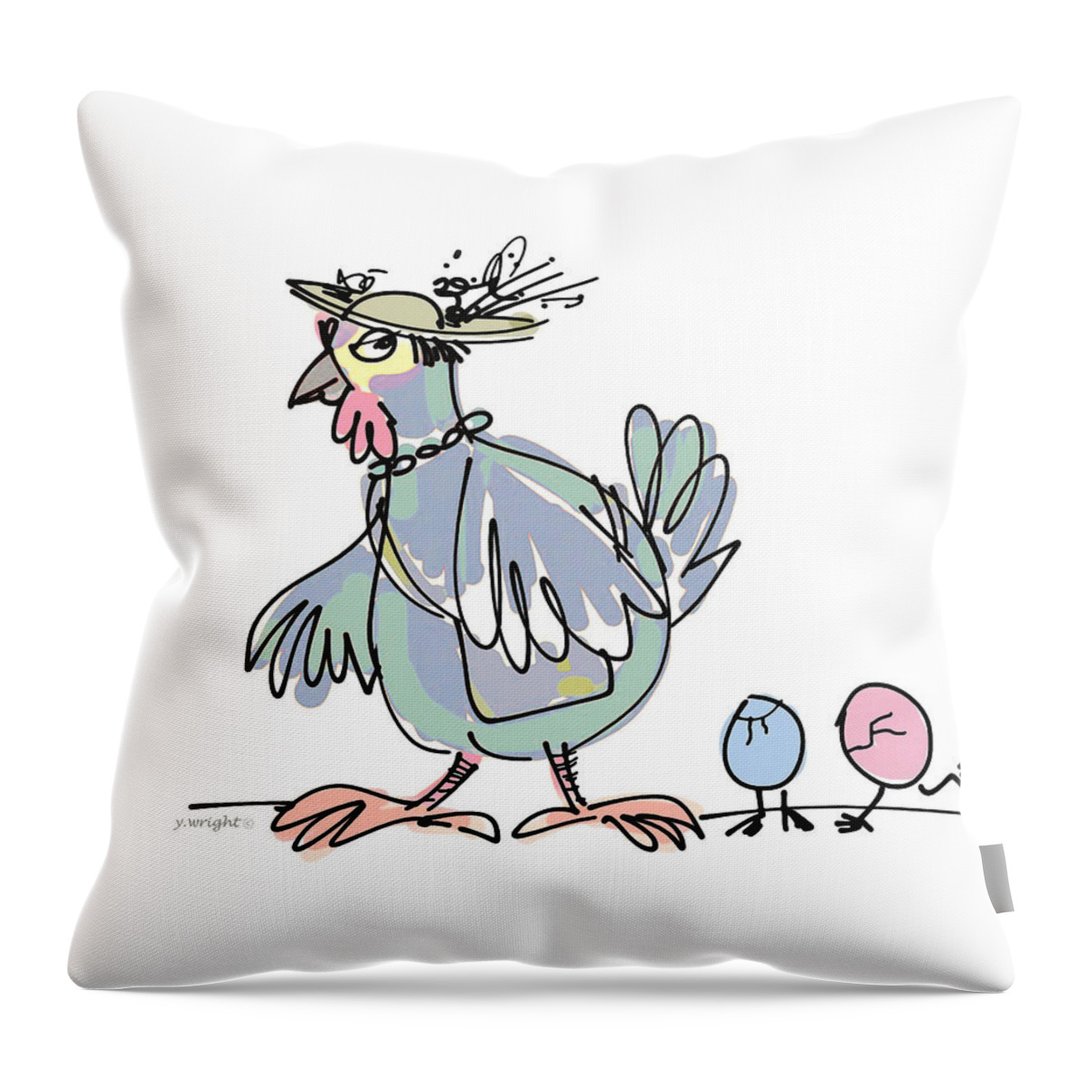 Card Throw Pillow featuring the drawing Easter Parade 2 by Yvonne Wright