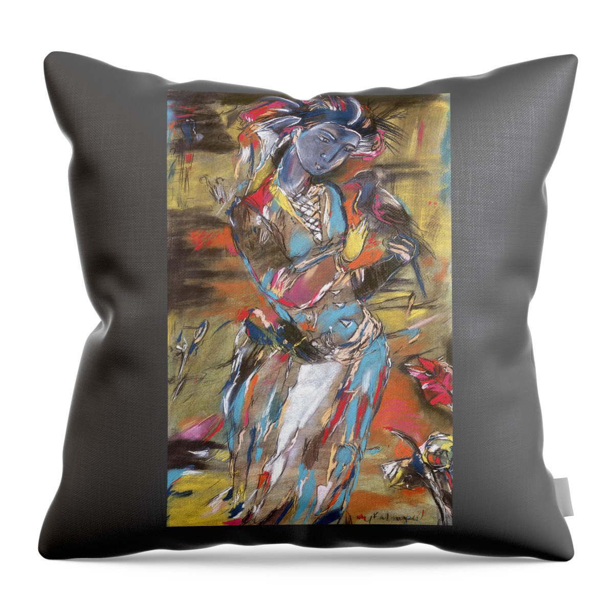Oriental Throw Pillow featuring the drawing Eastern Tapestry by Mykul Anjelo