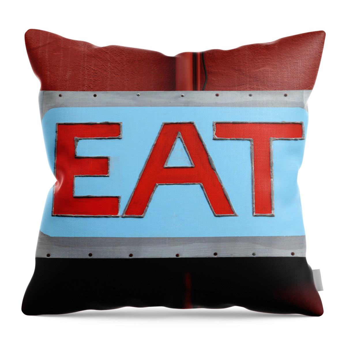 Eat Signs Throw Pillow featuring the photograph Eat by Art Block Collections