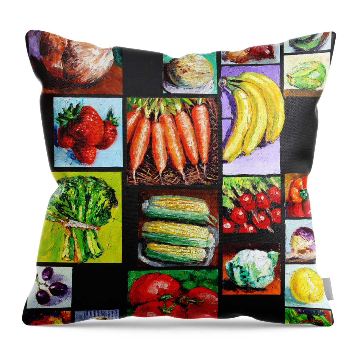 Vegetables Throw Pillow featuring the painting Eat Your Vegies and Fruit by John Lautermilch