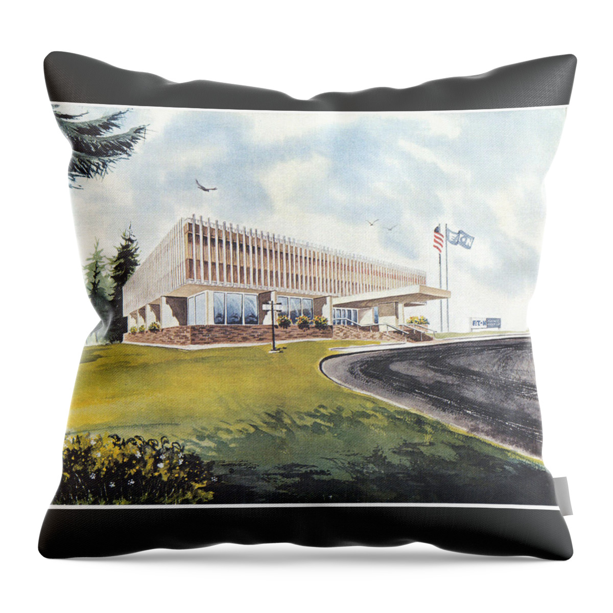 Architecture Throw Pillow featuring the painting Eaton Corp Administration Building by Dale Turner
