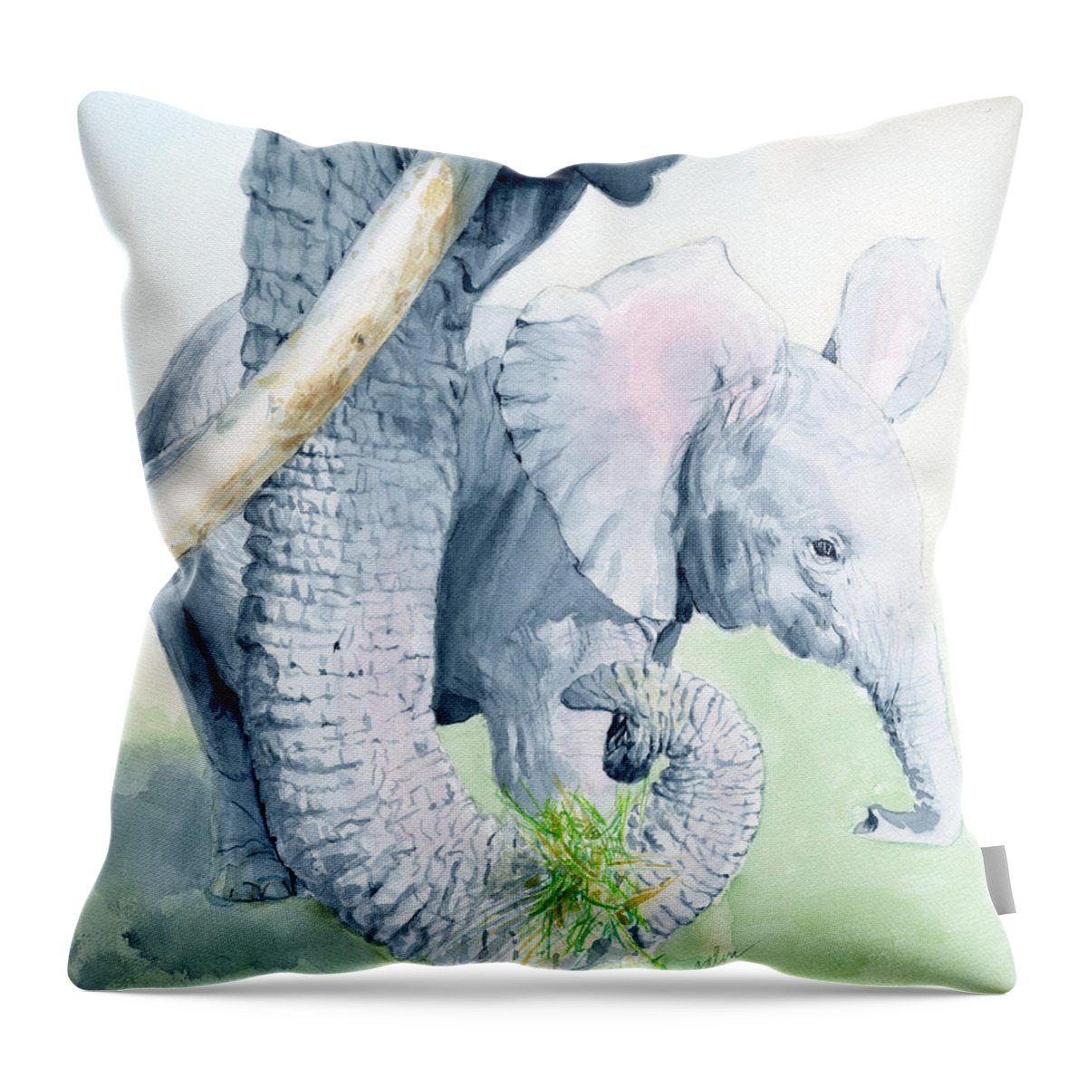 Elephant Throw Pillow featuring the painting Echo and Espirit by Galen Hazelhofer