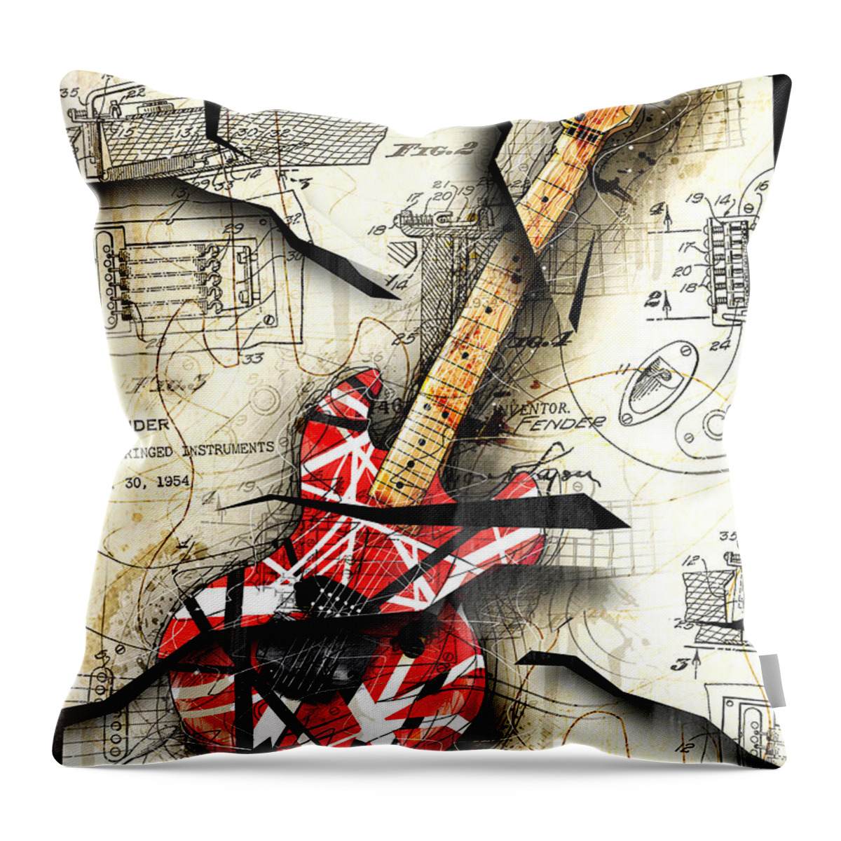 Guitar Throw Pillow featuring the digital art Eddie's Guitar by Gary Bodnar