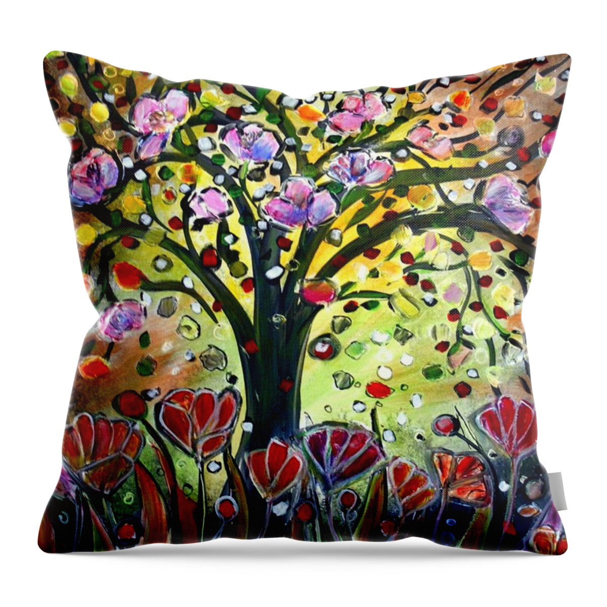 Flowers Throw Pillow featuring the painting Eden Garden by Luiza Vizoli