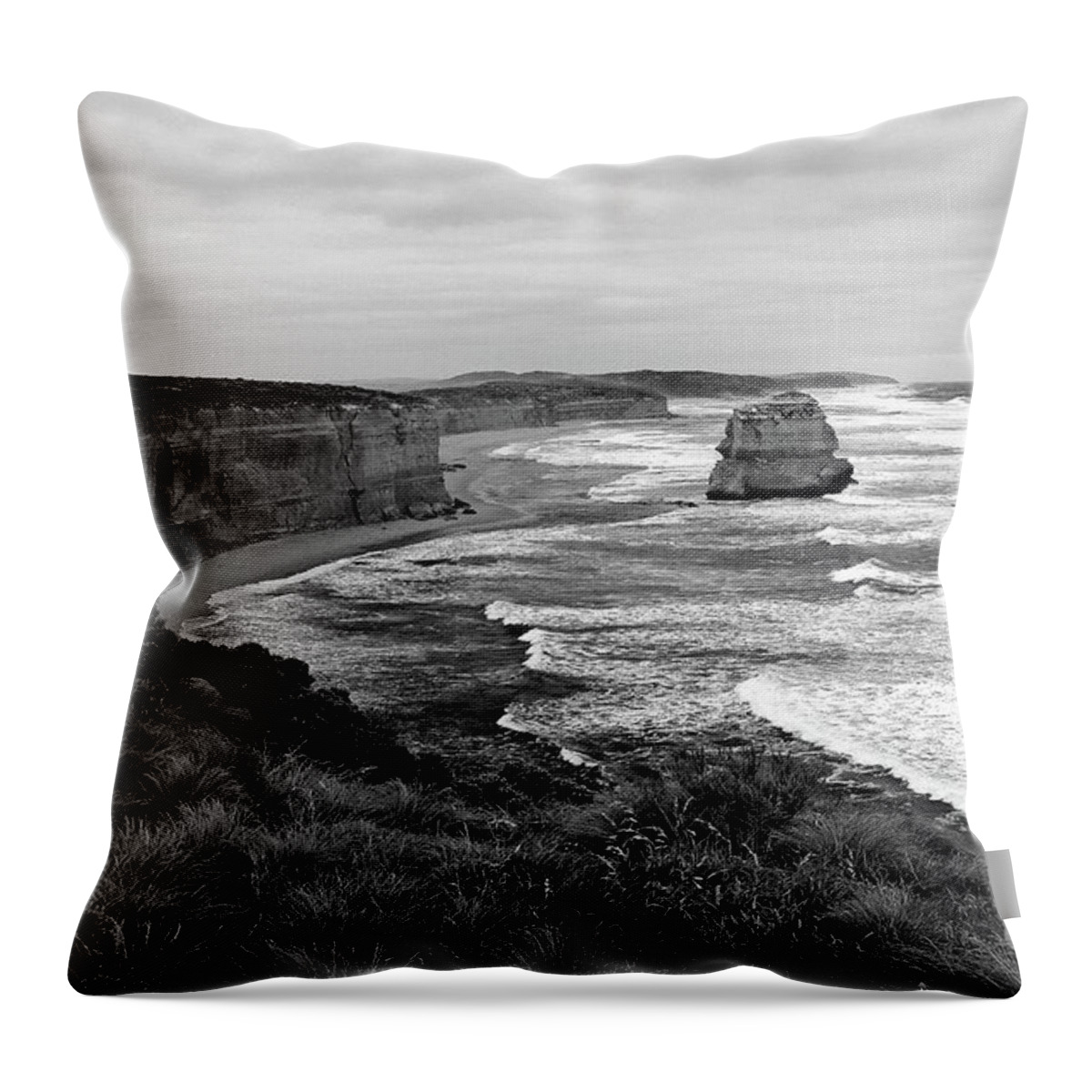 Digital Black And White Photo Throw Pillow featuring the photograph Edge of a Continent BW by Tim Richards