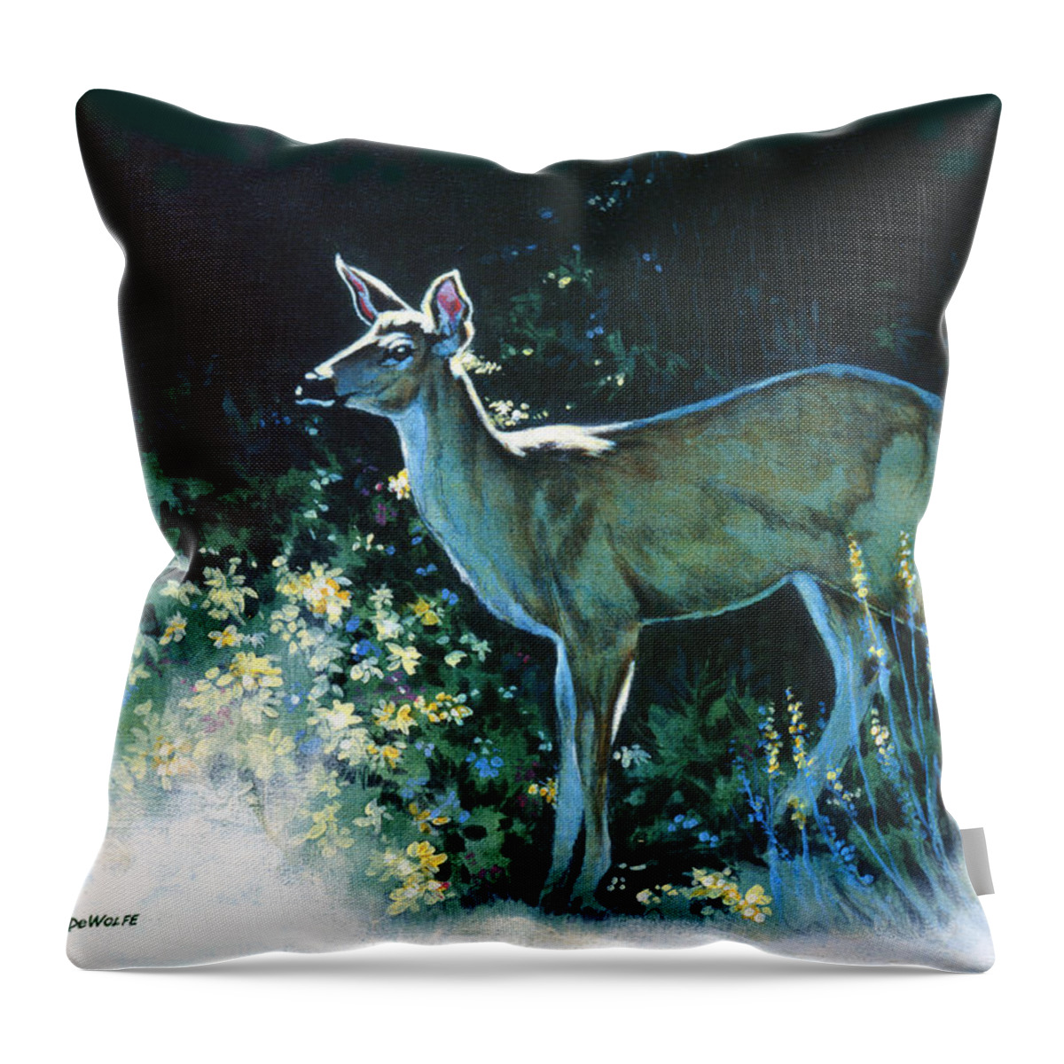 White-tailed Deer Throw Pillow featuring the painting Edge of the Wood by Richard De Wolfe