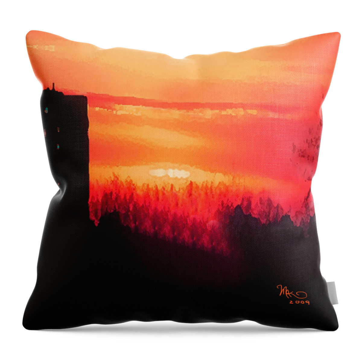 Sunset Throw Pillow featuring the mixed media Edge of Town by Michael A Klein