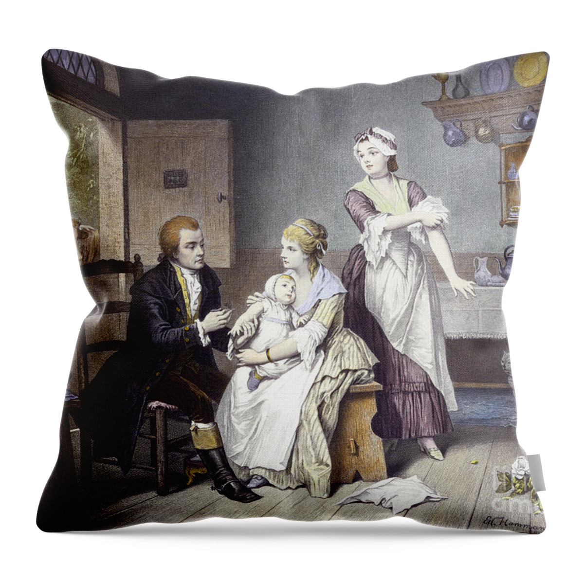 History Throw Pillow featuring the photograph Edward Jenner Vaccinating Child, 1796 by Wellcome Images