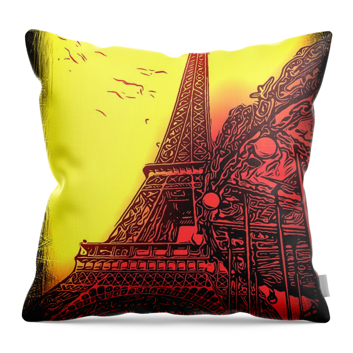 Mark J Dunn Throw Pillow featuring the photograph Eiffel Tower Abstract yellow by Mark J Dunn