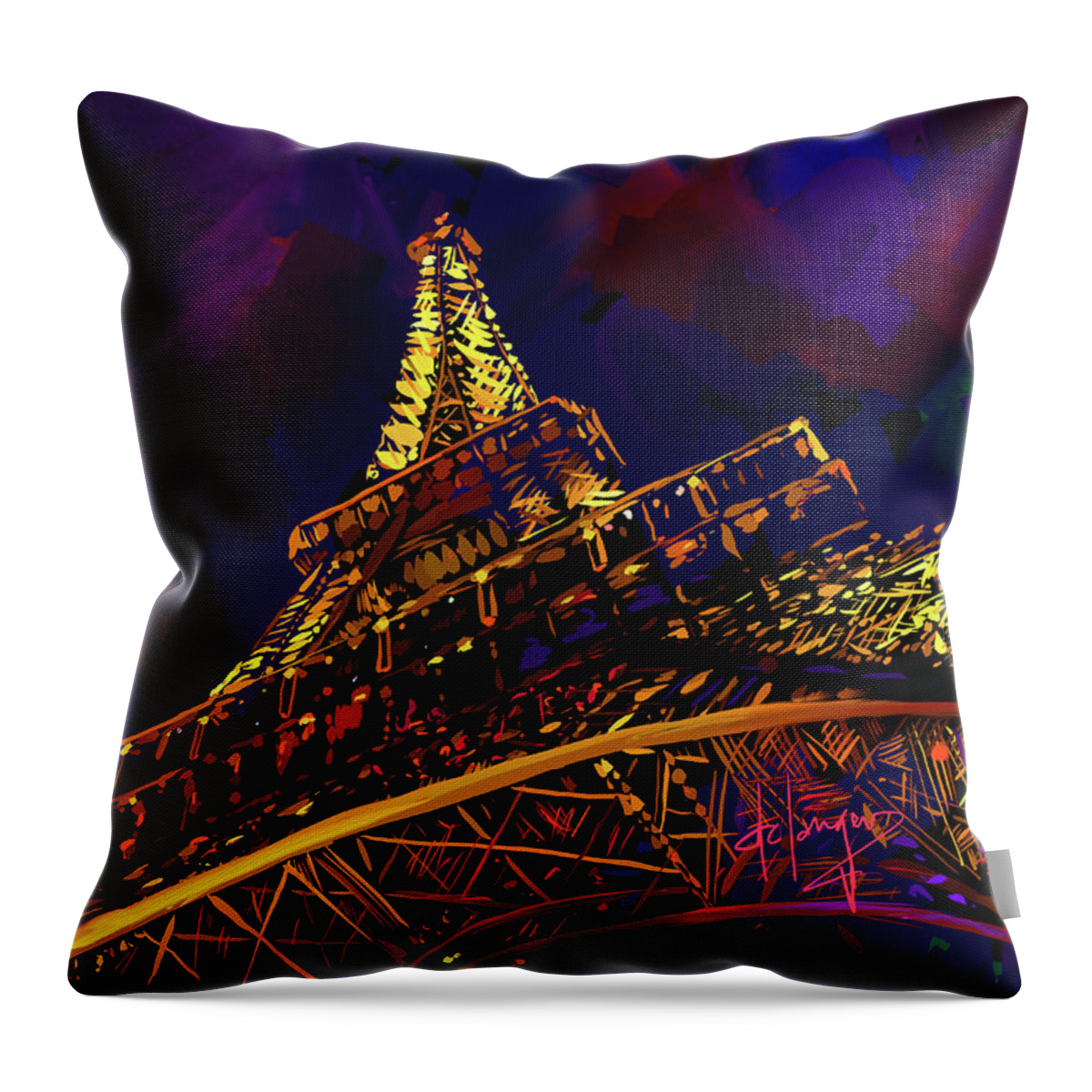 Eiffel Tower Throw Pillow featuring the painting Eiffel Tower by DC Langer