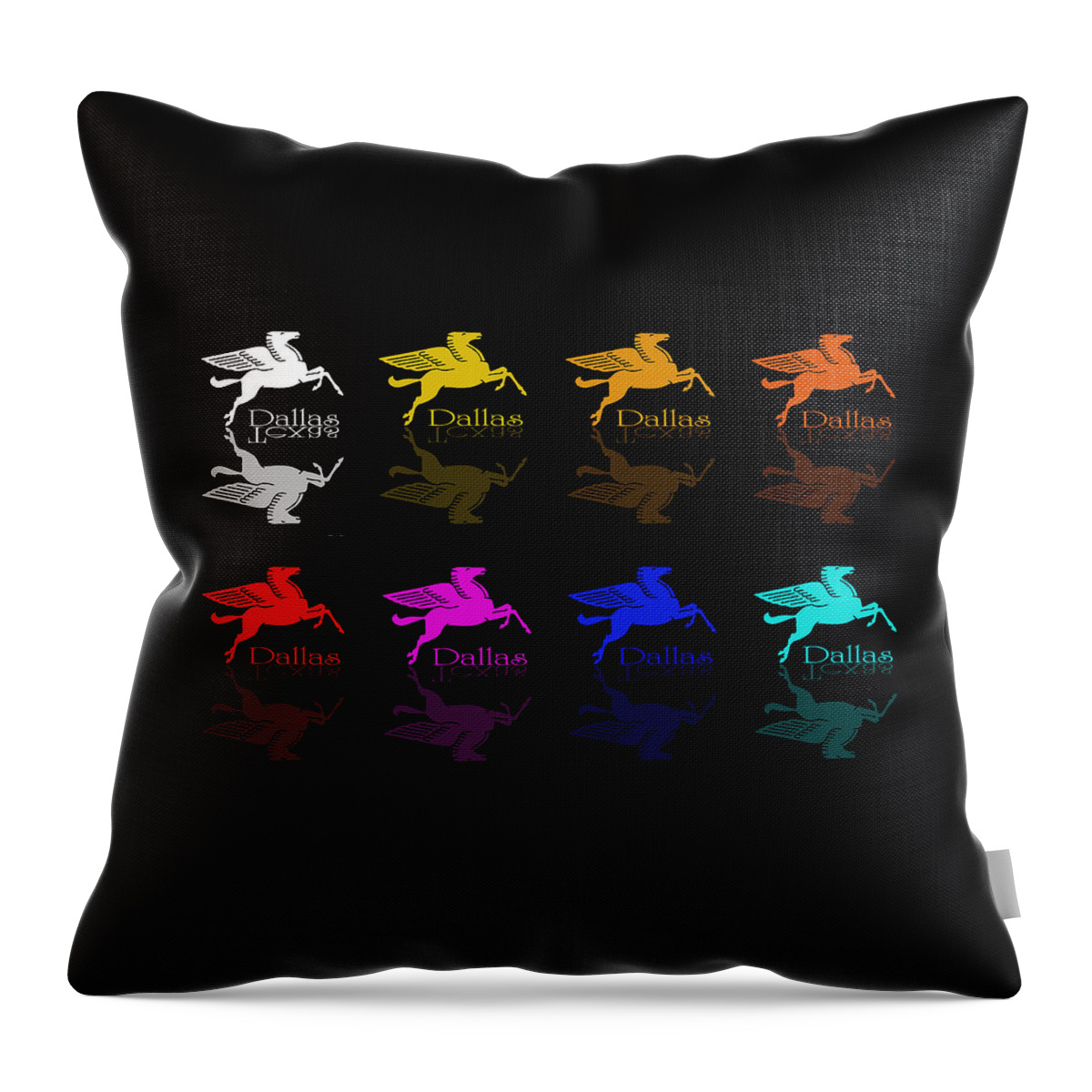Dallas Throw Pillow featuring the digital art Eight Flying Red Horses - Seven of a Different Color by Robert J Sadler