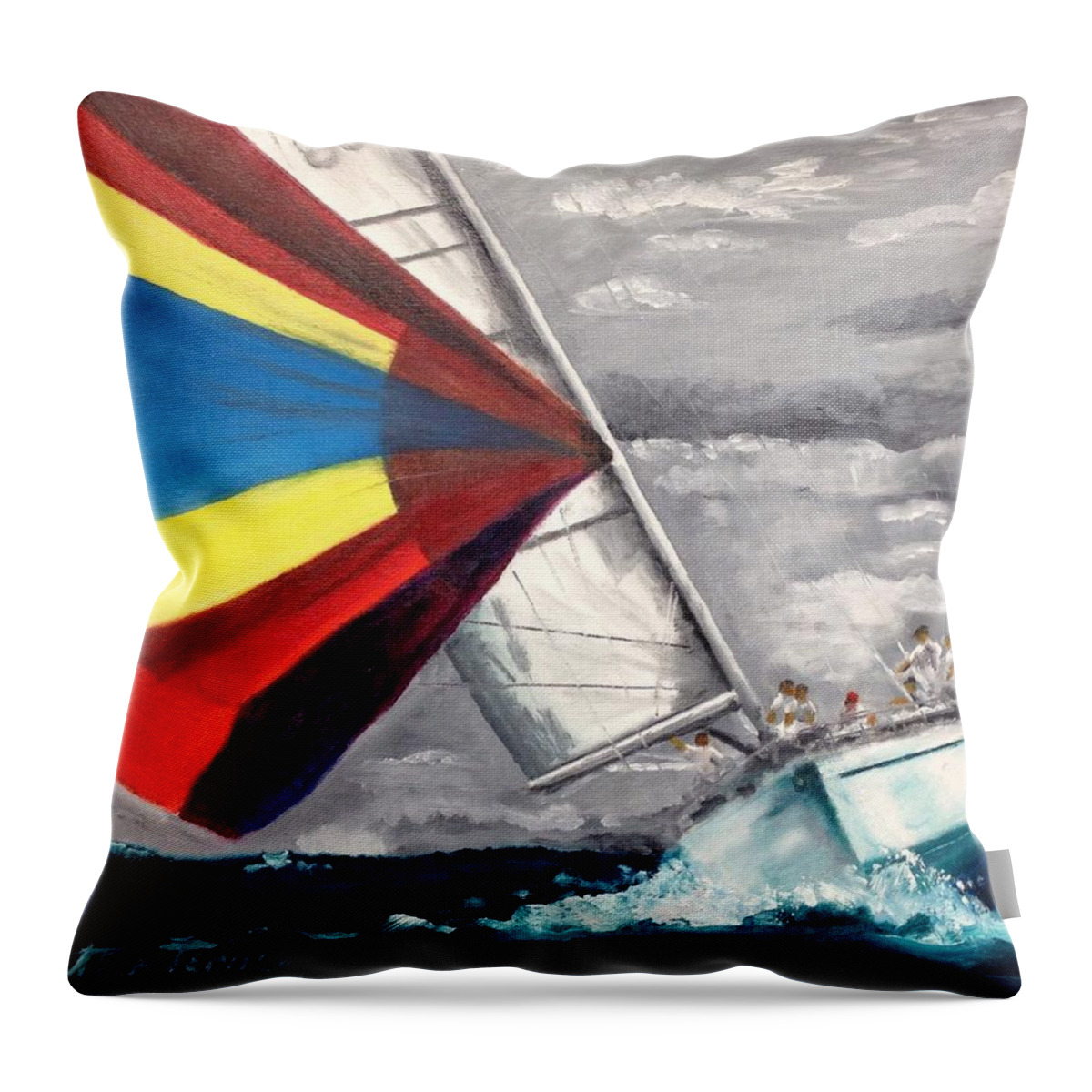 Sailboat Throw Pillow featuring the painting Eighty-six by Stan Tenney