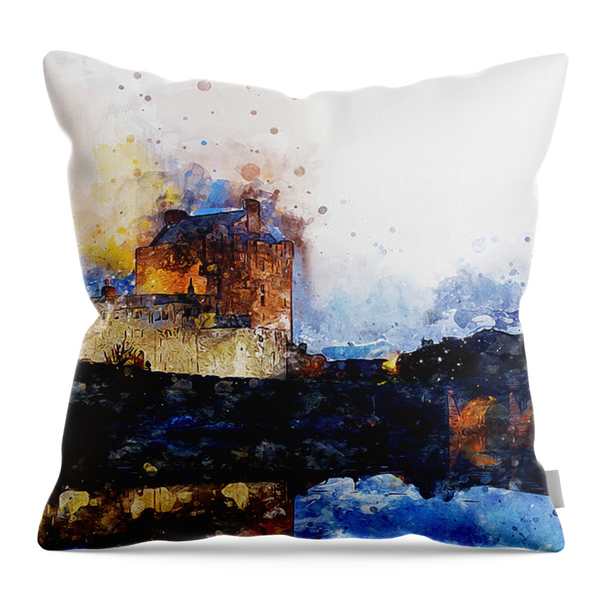Eilean Donan Throw Pillow featuring the painting Eilean Donan Castle - 05 by AM FineArtPrints