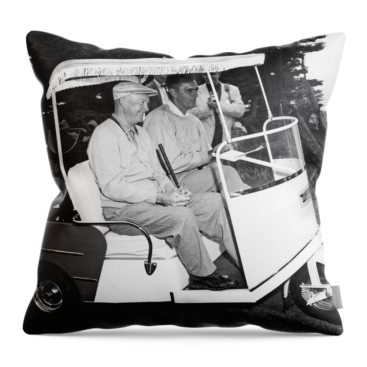 1950s Throw Pillow featuring the photograph Eisenhower In A Golf Cart by Underwood Archives