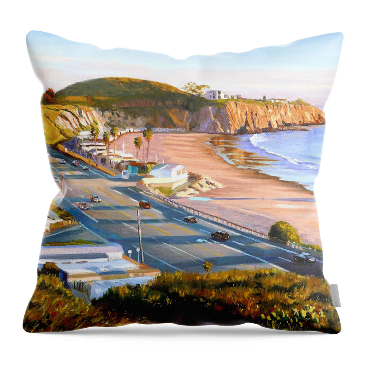 El Throw Pillow featuring the painting El Morro Trailer Park by Steve Simon