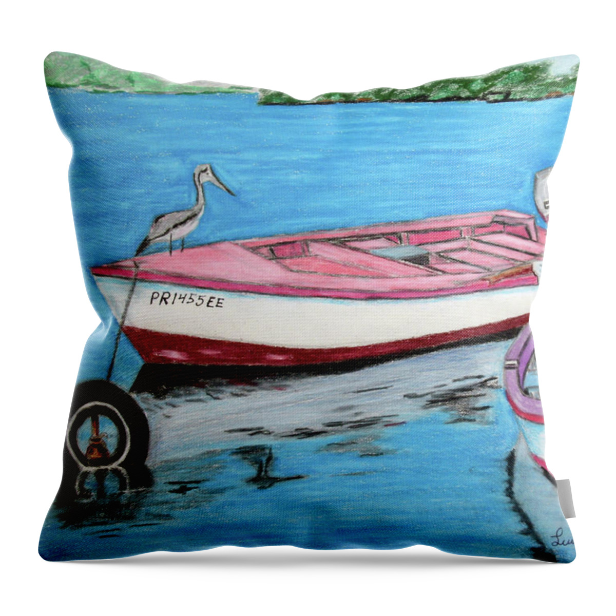 Guanica Throw Pillow featuring the painting El Pescador De Guanica by Luis F Rodriguez