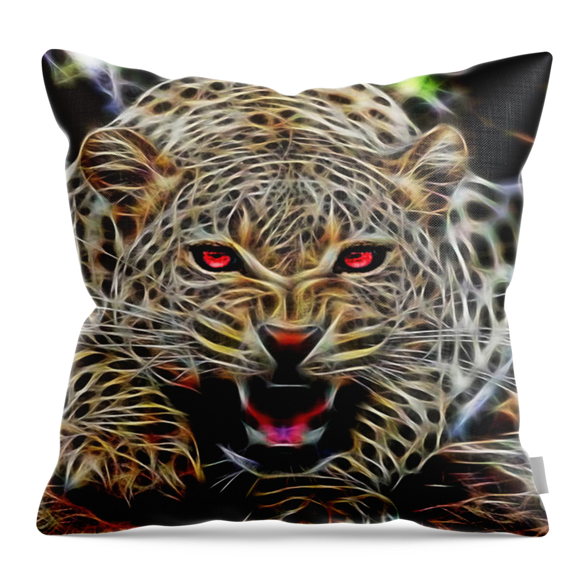 Leopard Throw Pillow featuring the mixed media Electric Leopard Wall Art Collection by Marvin Blaine