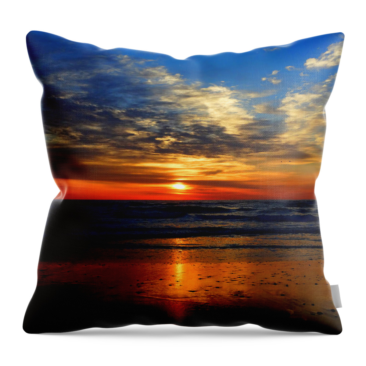 Ocean Throw Pillow featuring the photograph Electric Golden Ocean Sunrise by Dianne Cowen Cape Cod Photography