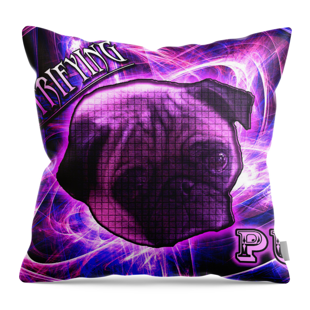 Pug Throw Pillow featuring the digital art Electrifying Pug by Michael Stowers