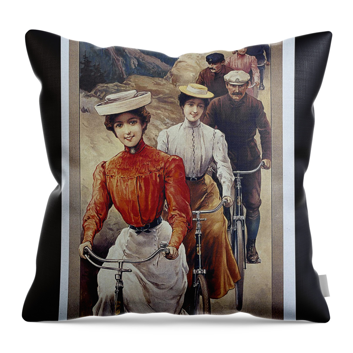 Elegant Throw Pillow featuring the digital art Elegant Fongers vintage stylish cycle poster by Vintage Collectables